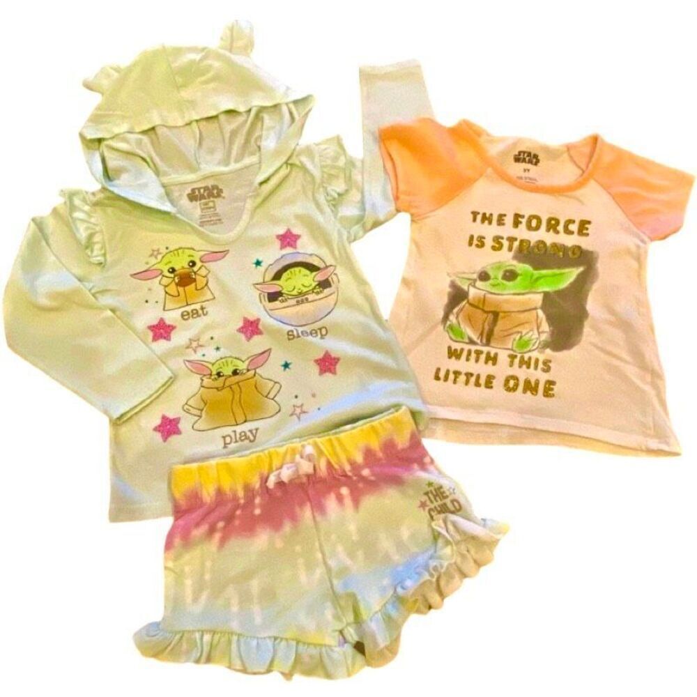 Star Wars The Child Bundle 3 Piece Long Sleeve Hoodie w shorts 4T Short Sleeve T